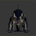 Blue and Yellow Mythical Creature with Spiked Back Fin Long Tail Open Mouth