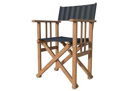 Wooden Single Chair With Dark Striped Backrest And Folding Frame Design 3d model