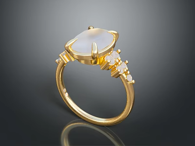 Luxury Gold Ring With White Gemstone And Exquisite Design For Daily Use 3d model
