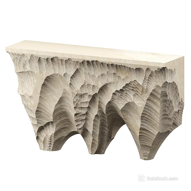 Decorative Carved Stone Shelf With Layered Wavy Textured Base and Smooth Top Surface 3d model 