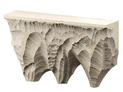 Decorative Carved Stone Shelf With Layered Wavy Textured Base and Smooth Top Surface 3d model
