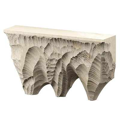 Decorative Carved Stone Shelf With Layered Wavy Textured Base and Smooth Top Surface 3d model