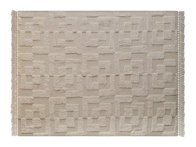 Modern Beige Square Rug With Geometric Pattern And Fringe Trim For Living Room 3d model