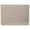 Modern Beige Square Rug With Geometric Pattern And Fringe Trim For Living Room