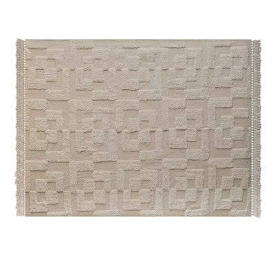 Modern Beige Square Rug With Geometric Pattern And Fringe Trim For Living Room 3d model
