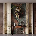 Traditional Chinese Entryway Hallway Design With Decorative Wall And Wooden Console Table