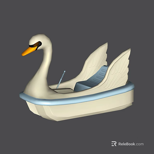Swan Shaped Wooden Boat With White Body Orange Beak Blue Edge Seat Paddle And Wings 3d model 