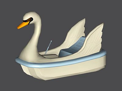 Swan Shaped Wooden Boat With White Body Orange Beak Blue Edge Seat Paddle And Wings 3d model