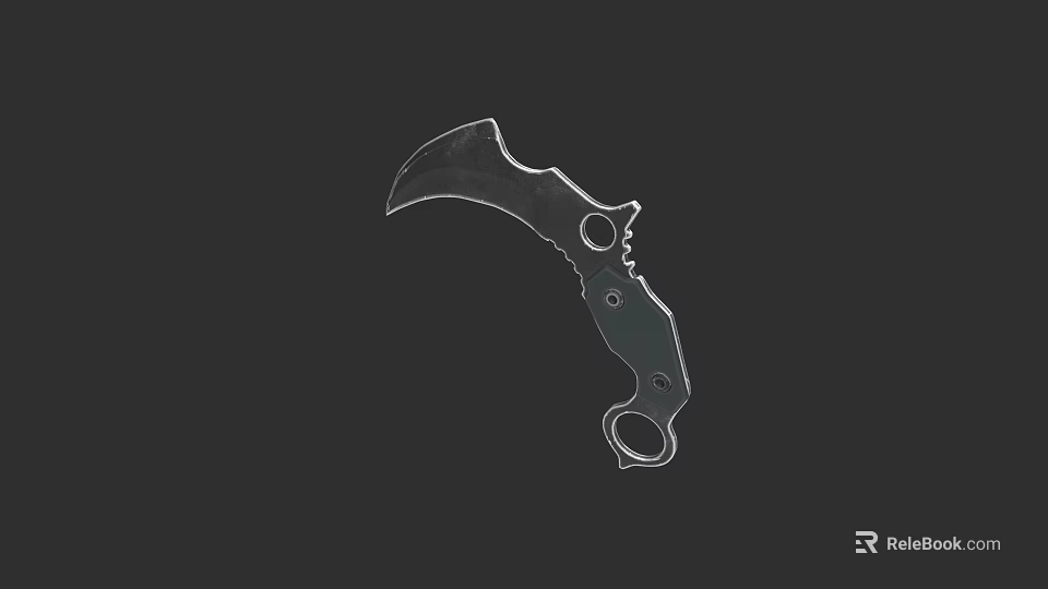 Tactical Weapon Featuring Curved Blade and Metal Handle with Ring Grip 3d model