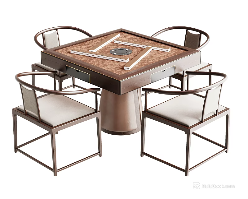 Square Mahjong Table With Four Backrest Chairs And Wooden Texture Design 3d model 