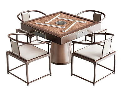 Square Mahjong Table With Four Backrest Chairs And Wooden Texture Design 3d model