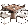 Square Mahjong Table With Four Backrest Chairs And Wooden Texture Design 3d model
