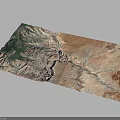 Detailed 3D Terrain Topographic Model With Mountain Ranges River Systems And Vegetation Areas