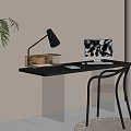 Minimalist Home Office Workspace With Transparent Chair Computer Desk Lamp And Plant