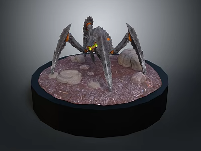 Detailed Mythical Spider Creature Model With Glowing Parts And Stone Base 3d model
