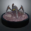 Detailed Mythical Spider Creature Model With Glowing Parts And Stone Base
