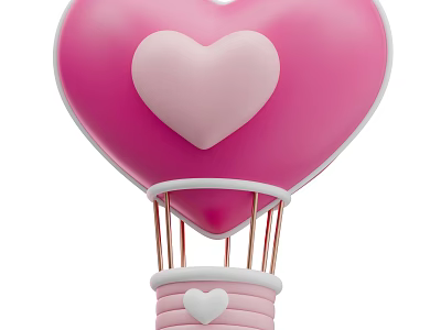 Pink Heart Shaped Hot Air Balloon Decorative Ornament Set With Small Heart Detail And Basket 3d model