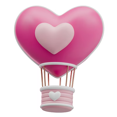 Pink Heart Shaped Hot Air Balloon Decorative Ornament Set With Small Heart Detail And Basket 3d model