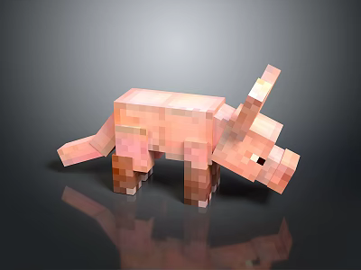 Pixelated Pink Piglet 3D Rendered Model With Glossy Reflection Effect 3d model
