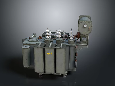Heavy Duty Industrial Power Transformer With Coils Cooling Fins And Control Panel 3d model