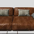 Modern Brown Leather Two-Seater Sofa with Patterned Pillows and Metal Legs 3d model