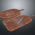Food Preparation With Two Wooden Cutting Boards And Blue Bladed Knife
