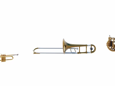 High Quality Brass Musical Instruments and Art Supplies Featuring Trumpet Trombone and French Horn 3d model