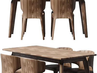 Modern Wooden Dining Table Set With Sturdy Chairs And Smooth Tabletop 3d model