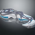 Cartoon Scene Featuring Futuristic Abstract Structure Gray White Body Blue Details Reflective Surface Dark Background