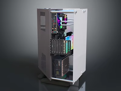 Open Modern Computer Case With Visible Internal Components And RGB Lighting 3d model