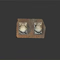 Pair of White Stone Lions Placed On Brown Mat With Detailed Carvings