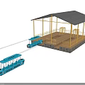 Fun Amusement Cable Car Rides With Covered Platform And Blue Track Cars
