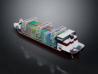 3D Rendering Of A Container Ship Loaded With Colorful Containers 3d model