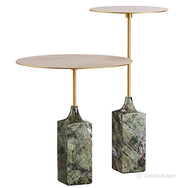 Modern Round Side Table With Green Marble Base And Golden Metal Frame 3d model