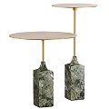Modern Round Side Table With Green Marble Base And Golden Metal Frame 3d model