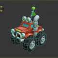 Red Cartoon Toy Truck With Large Wheels Green Antenna And White Details