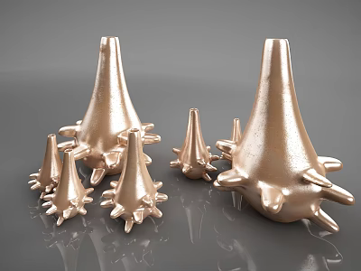 Golden Spiked Cone Shaped Decorative Ornament Set With Shiny Metallic Finish 3d model