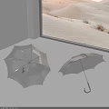 Silver Umbrellas as Daily Living Essentials Placed by Window with Snowy Outdoor View