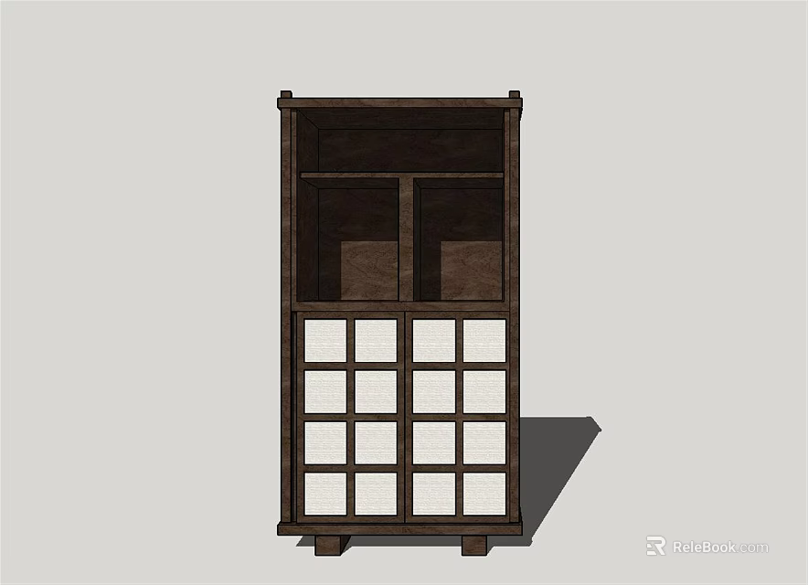 Classic Wooden Sideboard With White Lattice Doors And Open Storage Design 3d model 