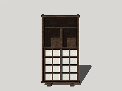 Classic Wooden Sideboard With White Lattice Doors And Open Storage Design 3d model