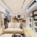 Modern YORK Showroom Interior Featuring Beige Sofa Air Conditioners And Kitchen Area