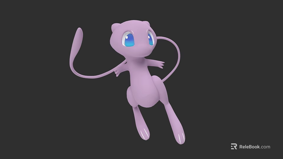 Cute Pink Pokémon Character with Blue Eyes and Long Tail in Floating 3D Render 3d model 
