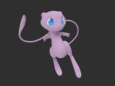 Cute Pink Pokémon Character with Blue Eyes and Long Tail in Floating 3D Render 3d model