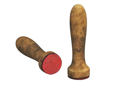 Hand Carved Wooden Seal Sculptures With Red Stamping Base Details 3d model