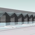 Contemporary Shower Sauna Building With Geometric Perforated Walls Multiple Triangular Structures And Platform Steps