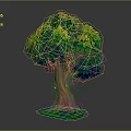 Colorful Artistic Tree Featuring Green Yellow Blue Leaves Red Trunk and Grass at Base
