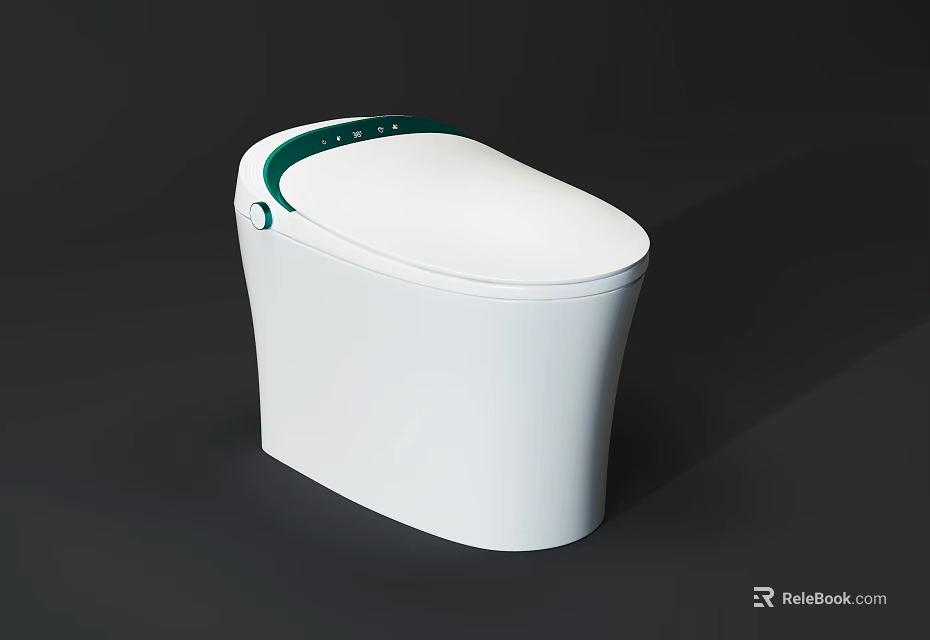 Modern White Toilet With Sleek Design And Green Accent On Top 3d model 