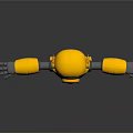 Yellow Robot Figure With Blue Eyes And Glowing Chest Circle On Gray Background