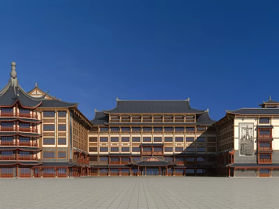 Traditional Chinese Style Office Building With Multiple Floors Ornate Roofs And Open Square 3d model