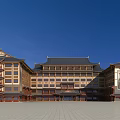 Traditional Chinese Style Office Building With Multiple Floors Ornate Roofs And Open Square